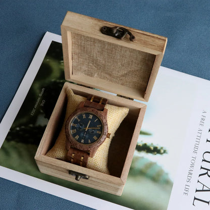 Wooden Wrist Watches For Men Fashion Quartz Wristwatches With Clock Date Week Timepieces Wood Wach Box