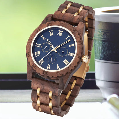 Wooden Wrist Watches For Men Fashion Quartz Wristwatches With Clock Date Week Timepieces Wood Wach Box