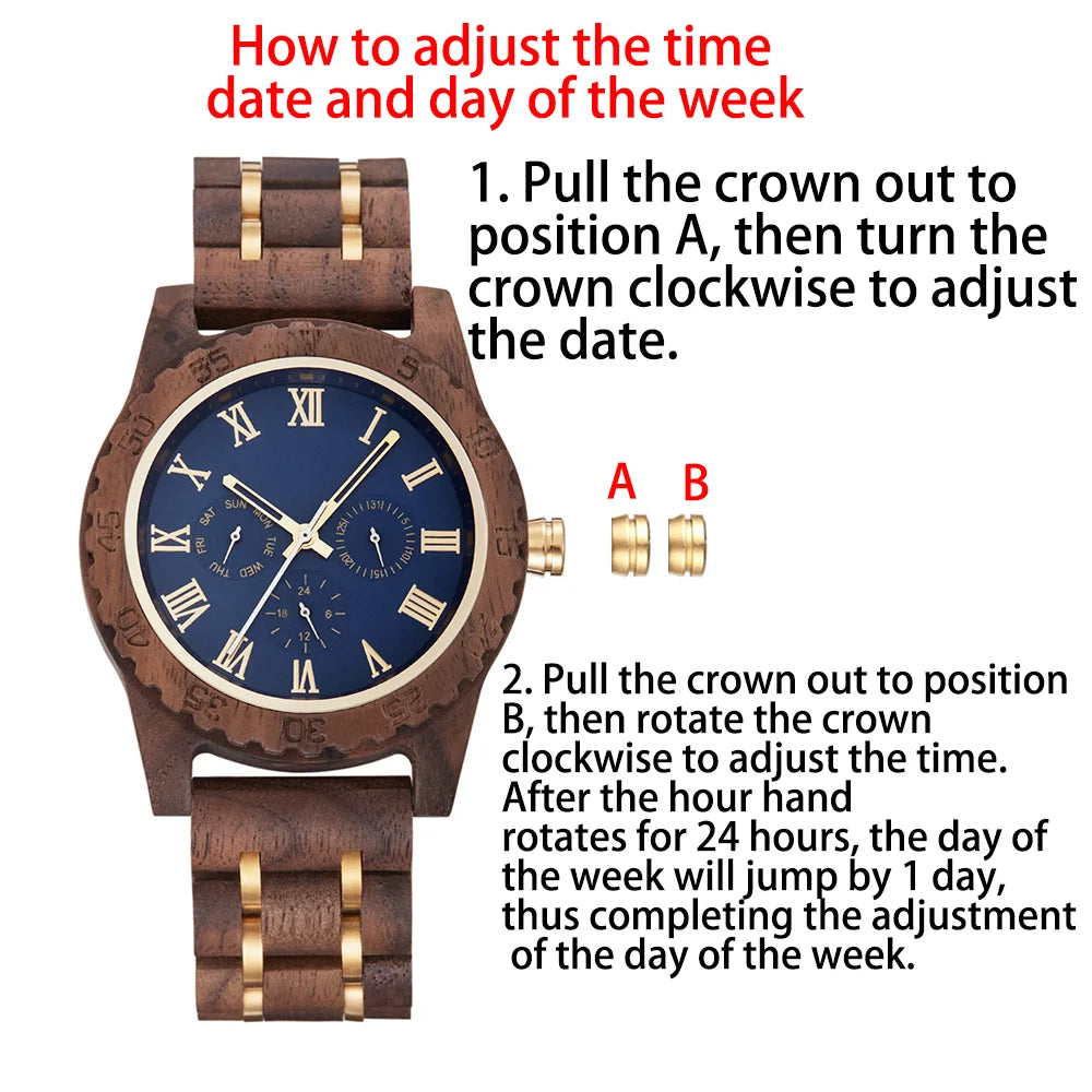 Wooden Wrist Watches For Men Fashion Quartz Wristwatches With Clock Date Week Timepieces Wood Wach Box
