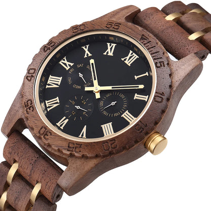Wooden Wrist Watches For Men Fashion Quartz Wristwatches With Clock Date Week Timepieces Wood Wach Box